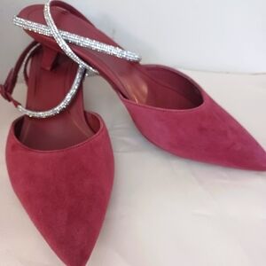 Vionic Mauve Jacynda Suede Kitten Heels-With Rhinestone Straps-  Size 10 (Med)